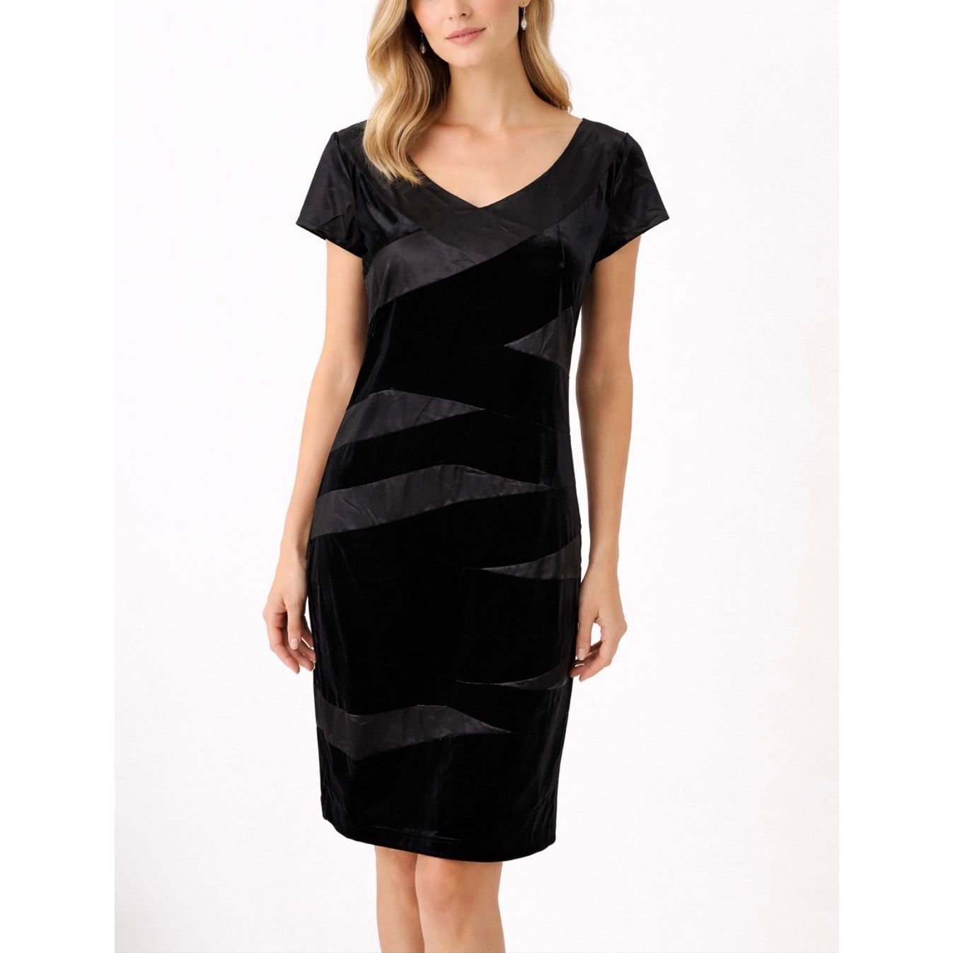 Marina Rinaldi Nwt Black Velvet Satin Sheath Cocktail Dress Italy 14